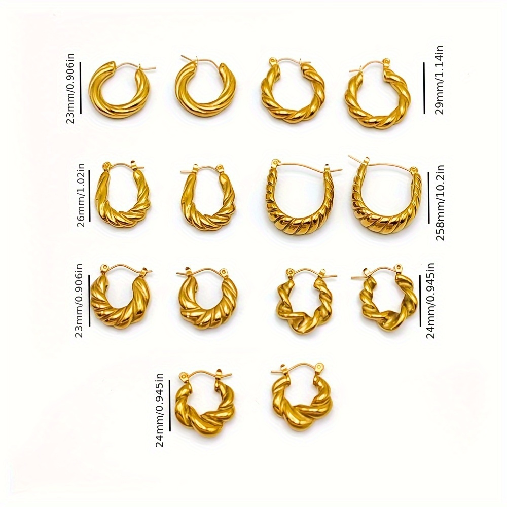 Women's Twisted Design Stainless Steel Hoop Earrings, Elegant