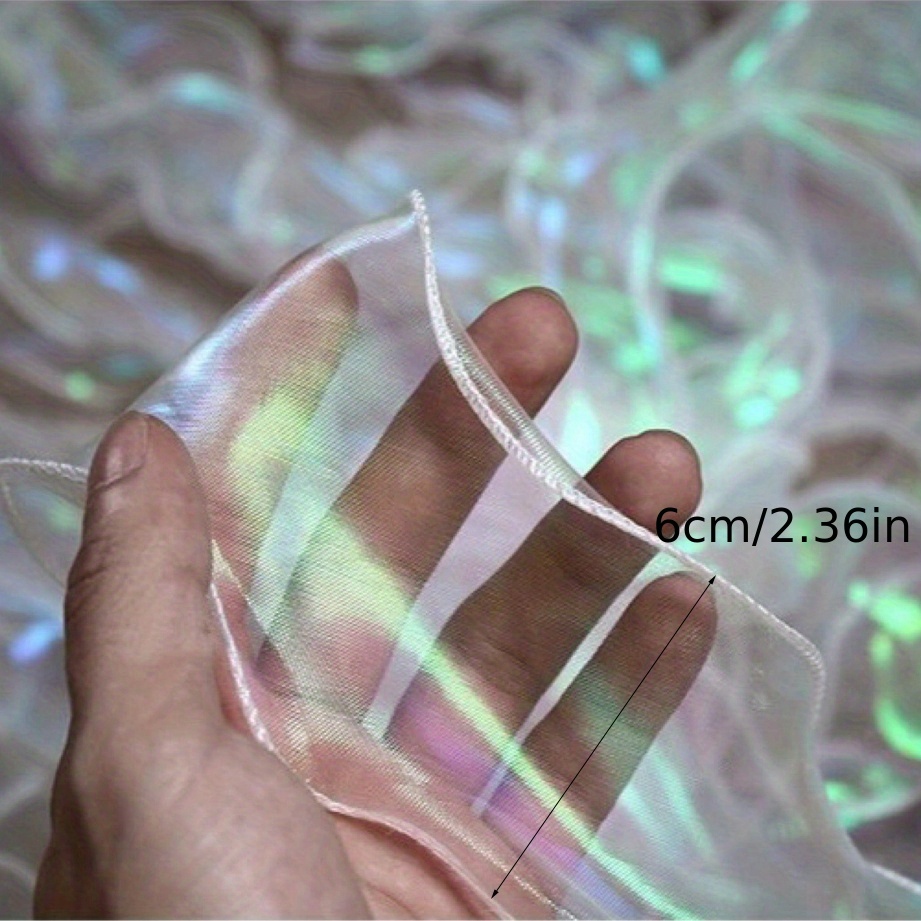 Iridescent Gradient Transparent Laser Organza Fabric, 6cm Wide Polyester Sheer Lace Trim For Clothing Decoration And Crafts