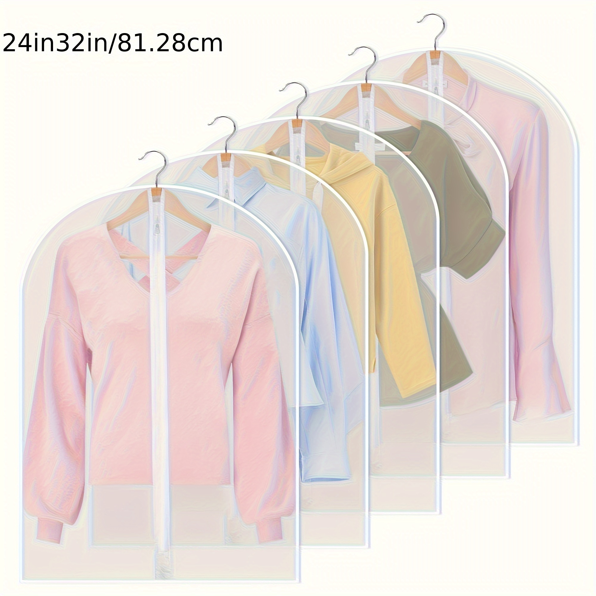 5pcs Zippered Garment Bags - Transparent PEVA Dustproof Clothing Covers with Hanging Hooks for Suits, Coats & Delicate Fabrics, Closet Organization & Travel Storage, Clothes Organizer Storage