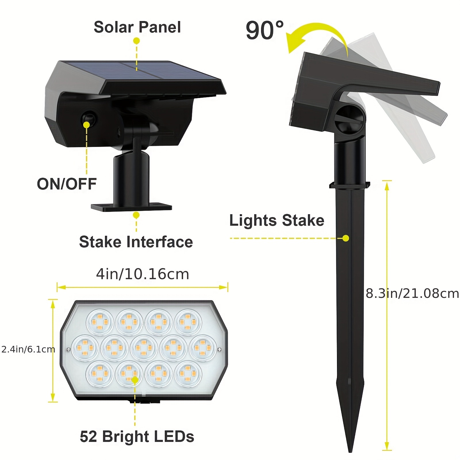 1/2/4 Paquetes Focos Solares Exteriores [52 Led/3 Modos] - Temu Chile