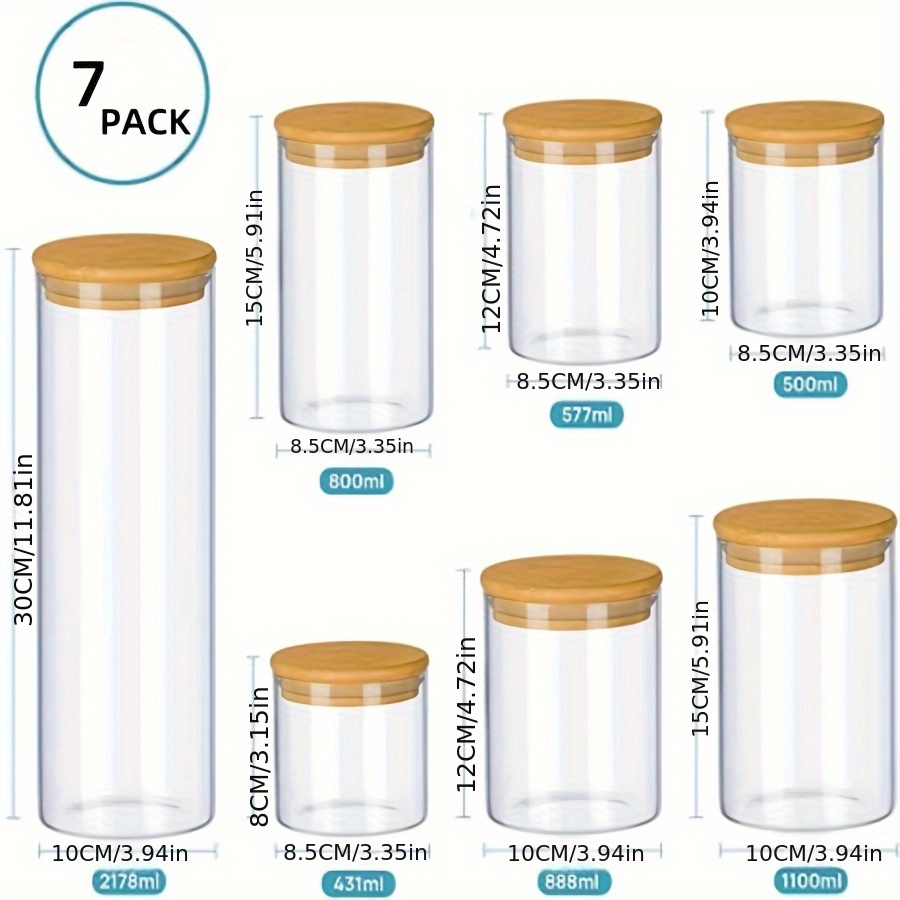 TEMU 7pcs Glass Airtight Canisters, -proof Kitchen Storage Jars, Round Seal Containers, Grain Storage Jars, Pantry Organization And