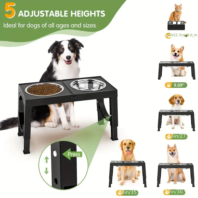 2 set adjustable elevated dog bowls foldable design raised dog bowls with 4 stainless steel bowls dog water dish for all breed dogs easy to clean Product details 0