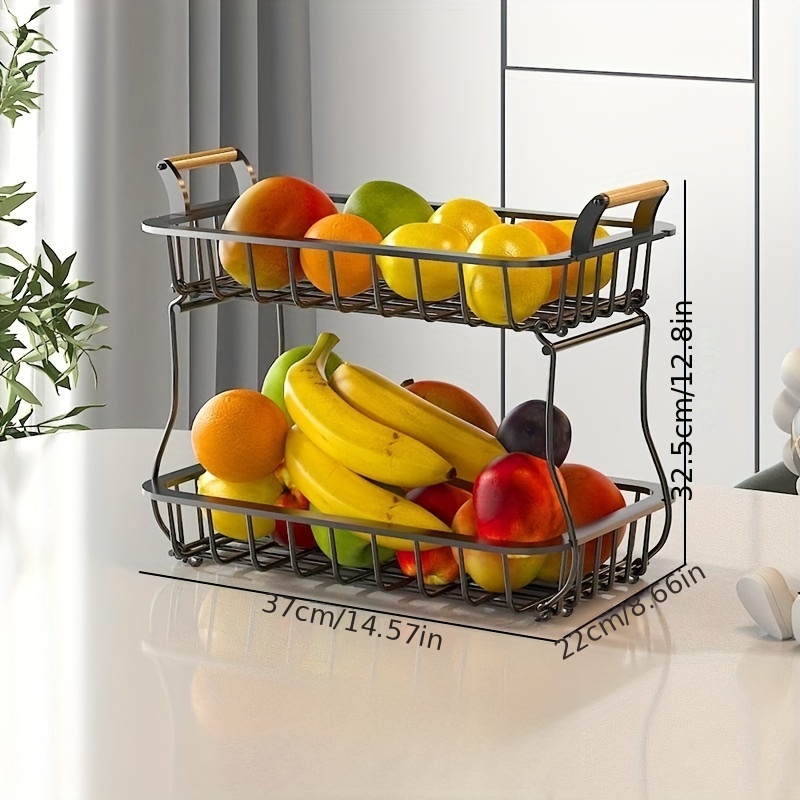 2-Tier Large Fruit Basket || Wood Metal Bread Basket || Kitchen Countertop  Fruit Bowl