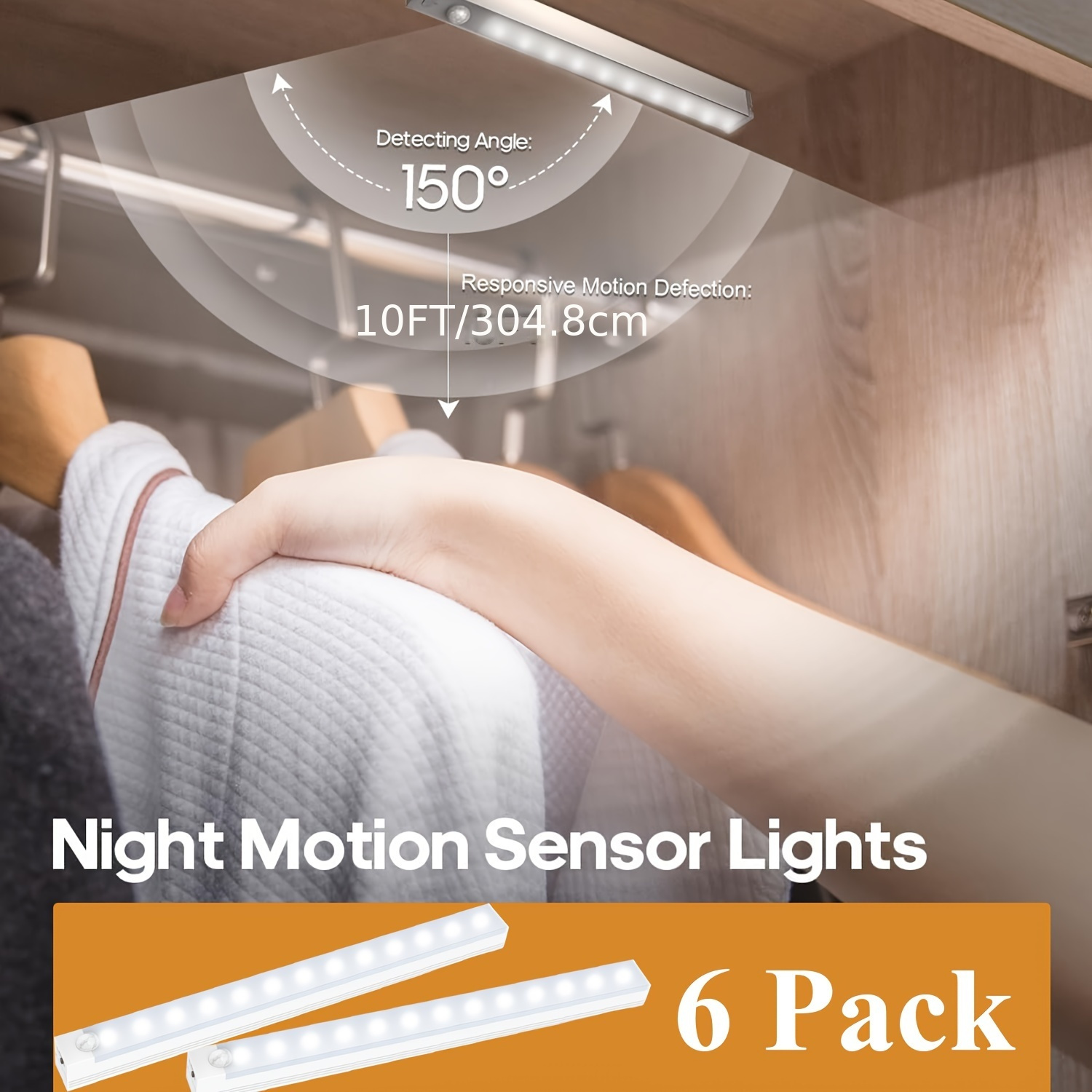 

6 Pack Motion Sensor Under Cabinet Lights Indoor Rechargeable 8 Inch, Battery Powered Under Cabinet Lighting Lights For Kitchen, Stair Wall Closet Light Wireless Indoor, Warm/ White