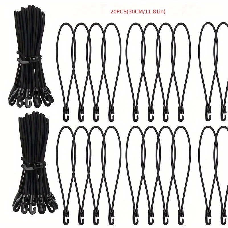 E-shop 20 Stück Hochleistungs-Elastische Seilbänder mit Haken – Dehnbare Latex- und Kunststoffseile, Mehrere Längen (10/15/30 cm) für Zelte, Planen,