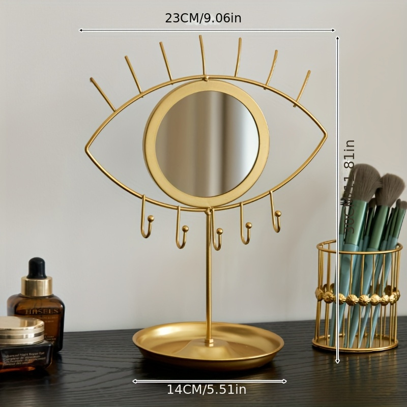 Image of 1pc Cute Mirror Jewelry Holder With , Suitable For Earrings, Studs, Bracelets, Necklaces, Rings, In Bedroom, Living Room, Entryway, Stylish And Beautiful, Jewelry Boxes