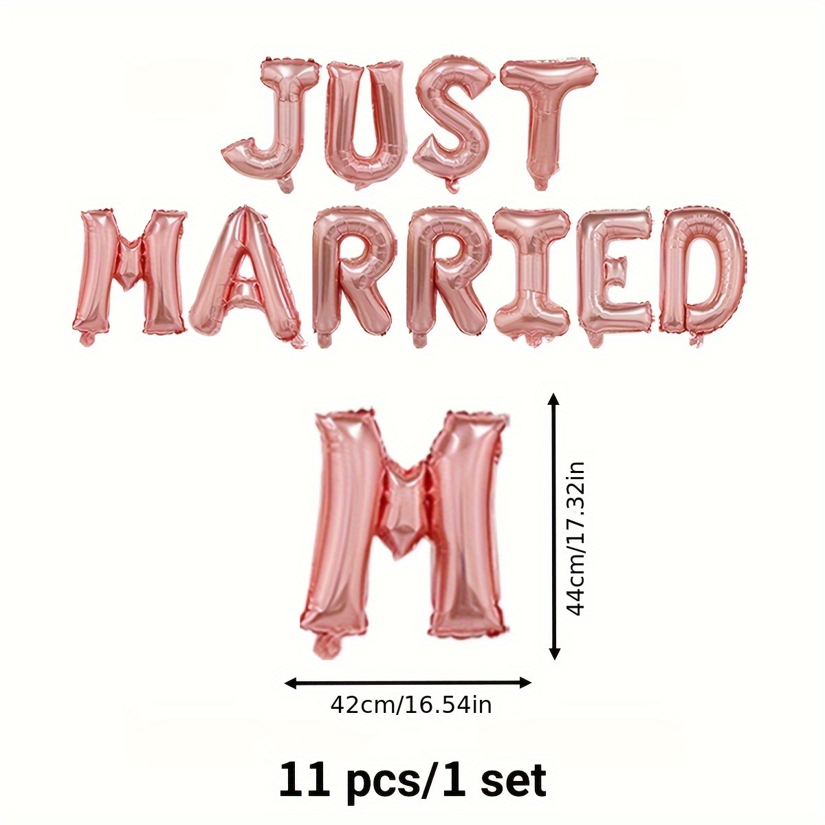 Image of 11pcs, 16-inch Just Married Letter Film Balloon Set Wedding Wedding Room Wedding Party Decoration Balloons, For Halloween, Christmas