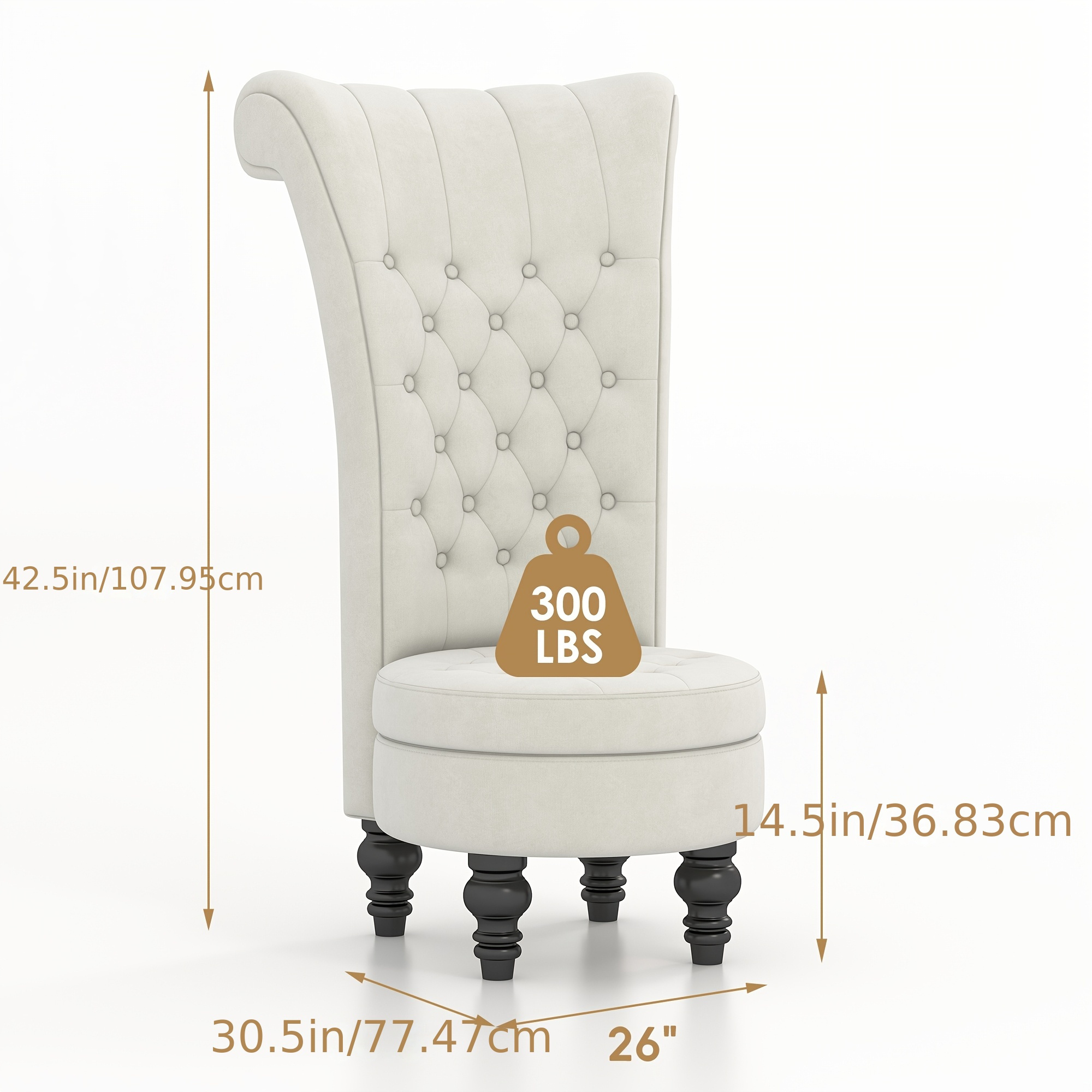 Royal High Back Chair, Velvet Armless Accent Chair with Button-Tufted & Rubberwood Legs, Regal Elegance Throne Chair for Living Room, Dressing Room, Bedroom - Image 4