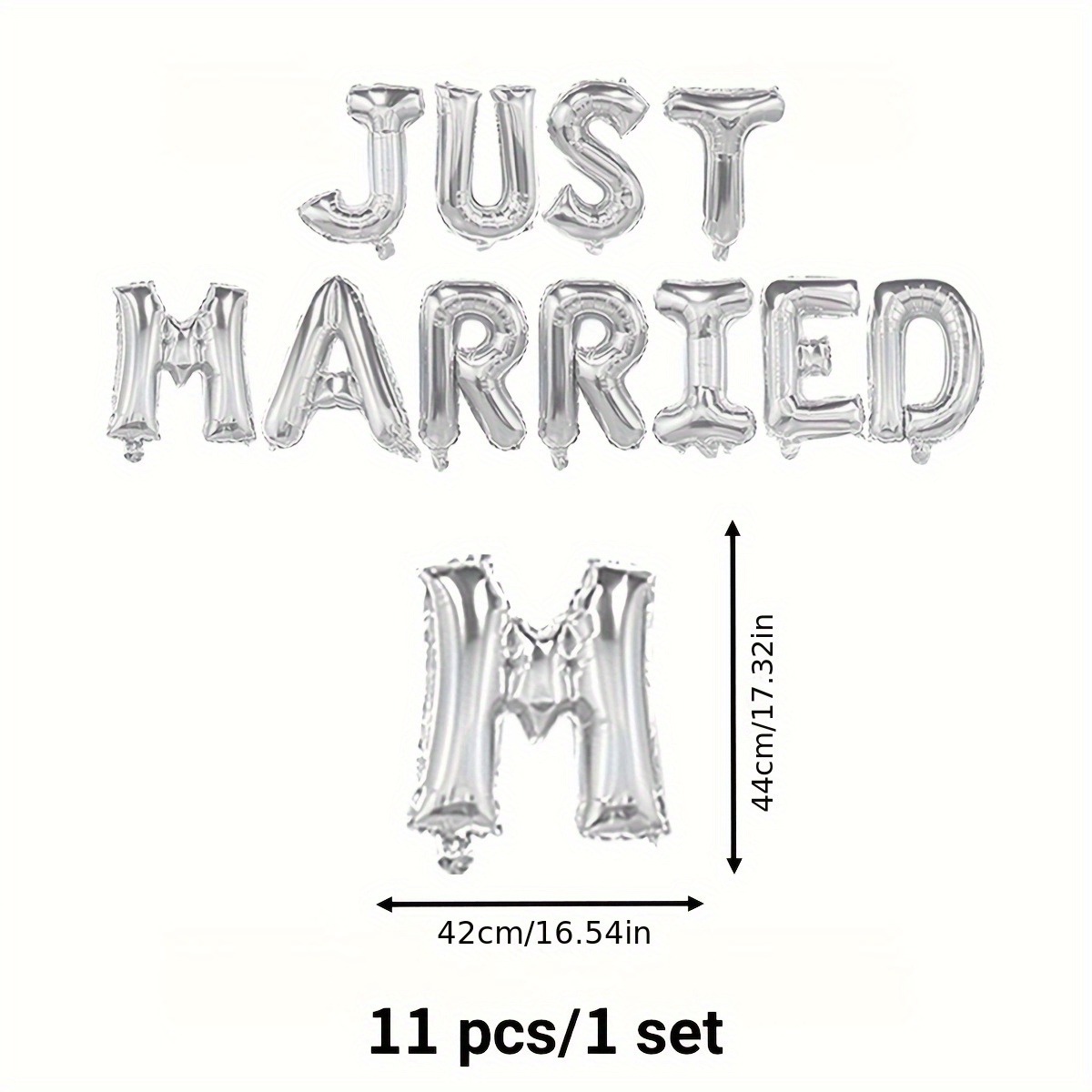 11pcs, 16-inch Just Married Letter Film Balloon Set Wedding Wedding Room Wedding Party Decoration Balloons, For Halloween, Christmas