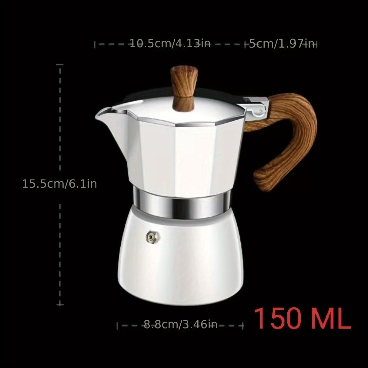 150ML/5OZ Coffee Maker Moka Pot, Stainless Steel Coffee Pot Induction  Cooker Use Home Supplies, 150ML/5OZ/3Cup (Espresso Cup=50ML) 