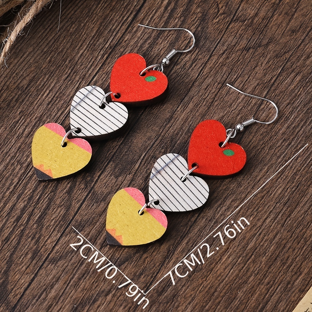 Wood Heart Valentines Day Earrings