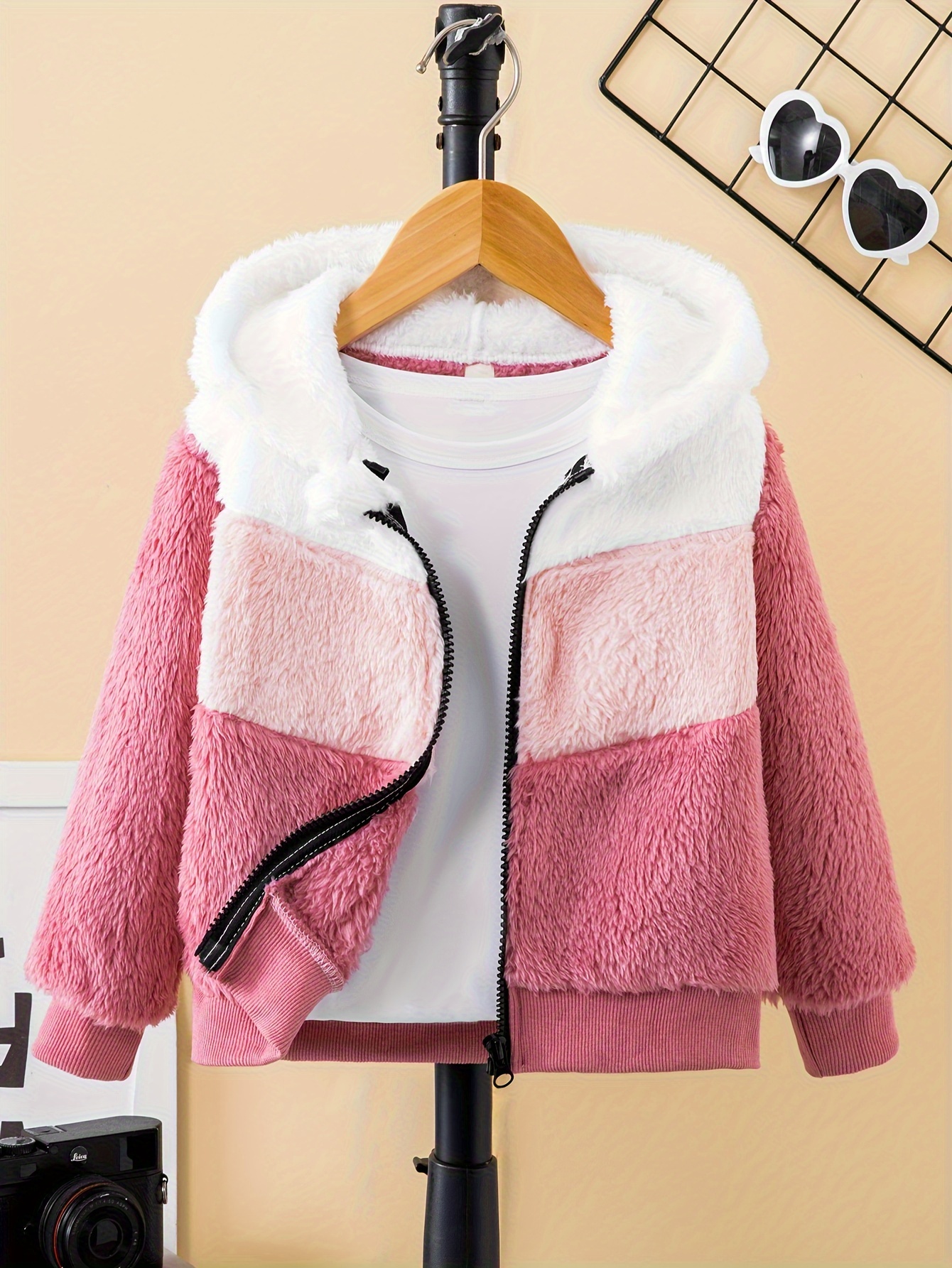 Girls Kitty Print Plush Fleece Liner Winter Warm Hooded Jacket Coat For  Toddler Kids Outwear