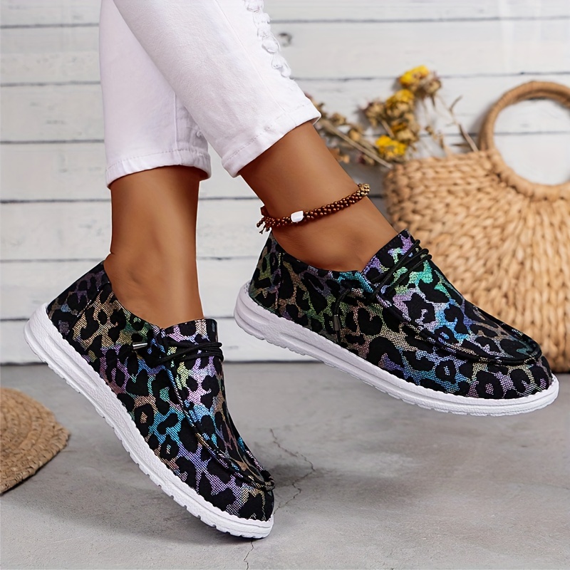 Women's Leopard Print Skate Shoes, Fashion Side Zipper Lace Up Low Top  Sneakers, Casual Flat Walking Shoes