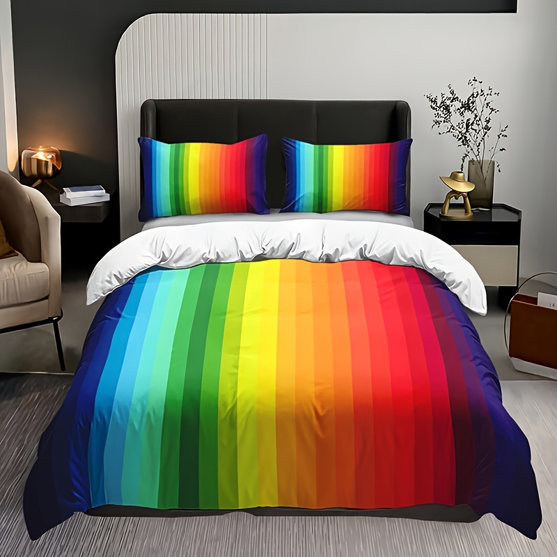 1pc Velvet Thick Fitted Sheet, Love Rainbow Striped Print Soft Comfortable  Warm Autumn And Winter Bedding Mattress Protector, For Bedroom Guest Room D