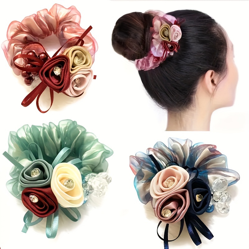 Gomas pelo con lazo de flores, distinto colores accesorio moda 