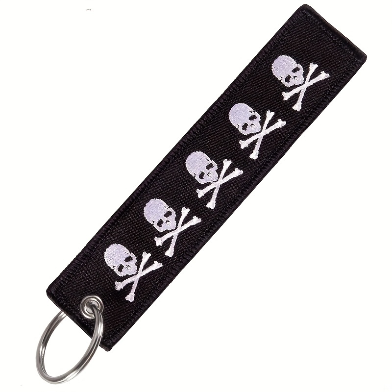 Black Skull Keychain Skeloten Goth Emo Punk Keyring Gothic Halloween Horror Zipper Pull Biker Lanyard