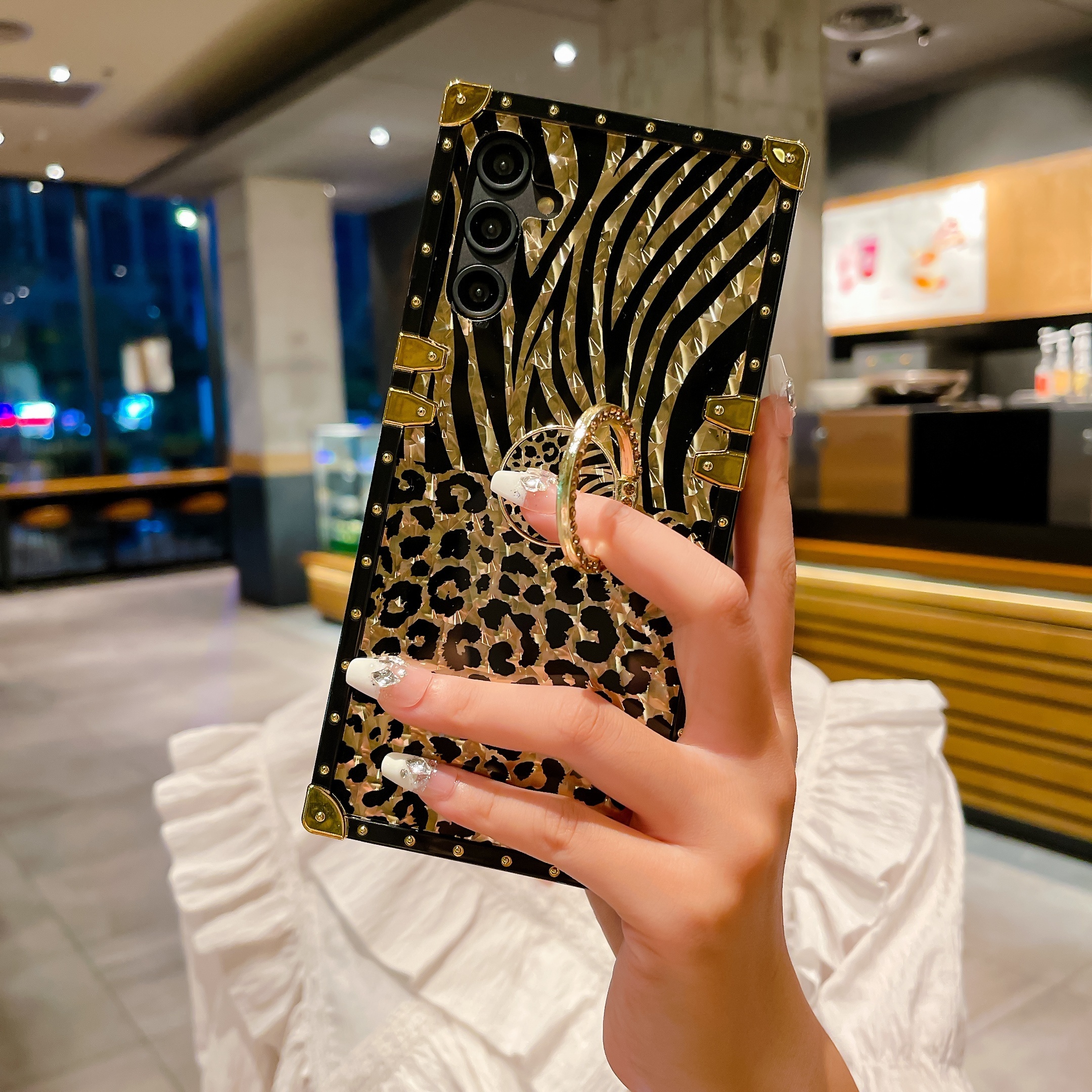 For Samsung Galaxy Note 20 Ultra A23 S22 Phone Case Square Leopard Luxury  Cover