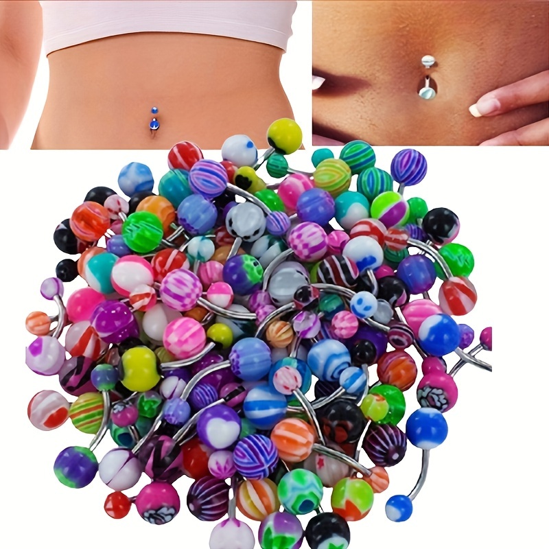 1/9Pcs Women Color Coat Dual Ball Barbell Belly Button Navel Ring