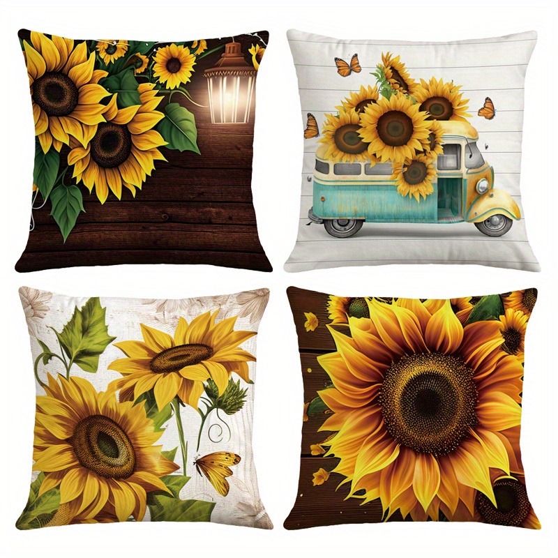 4 Piezas/set Fundas De Almohada Temáticas De Granjas Que Incluyen  Girasoles, Camiones, Fundas De Cojines Impresas Con Lemas Sin Relleno De  Almohada, Perfectas Para Decoración Y Regalo En Casa, Sofá O Comedor.