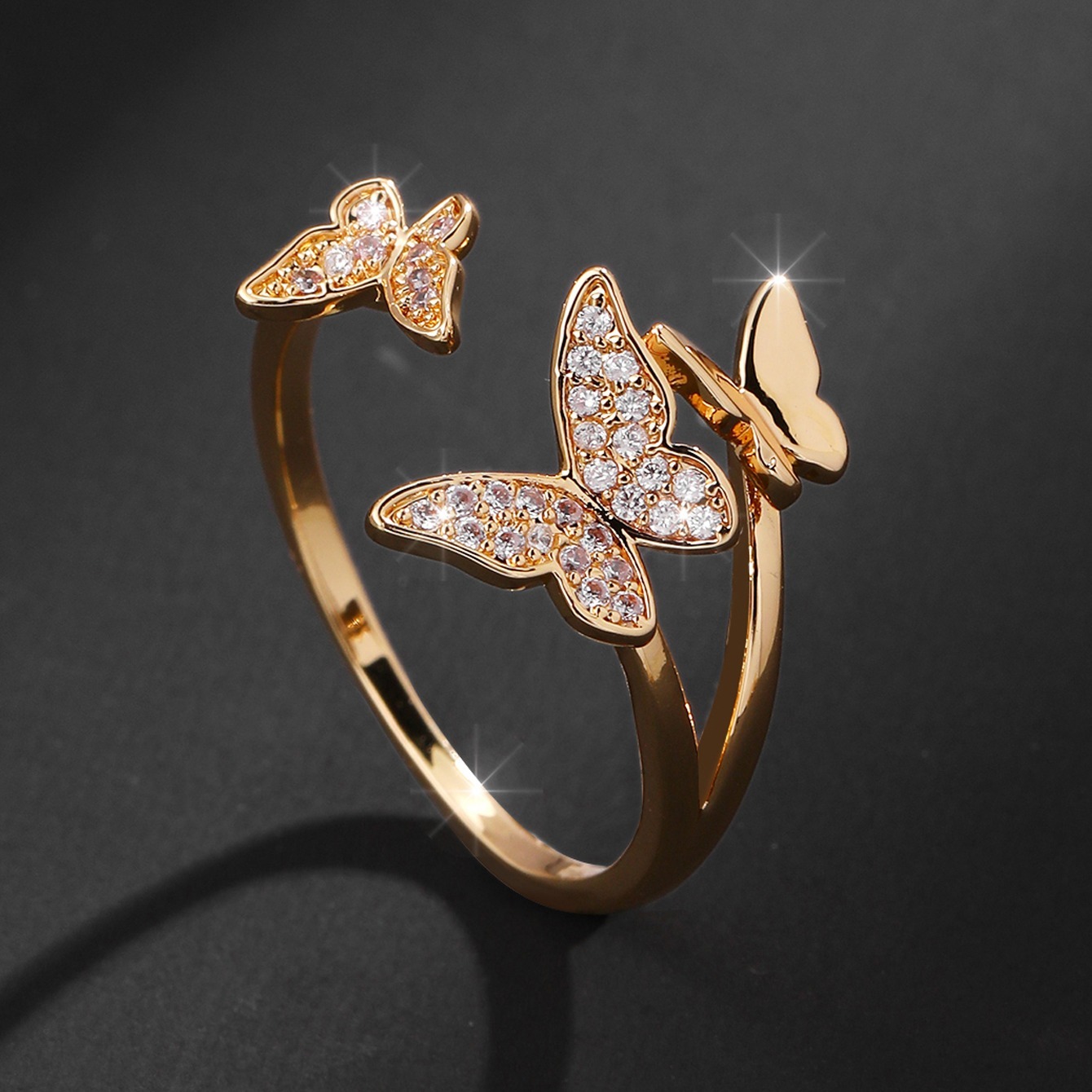 Chic Wrap Ring Trendy Butterfly Design Paved Shining - Temu