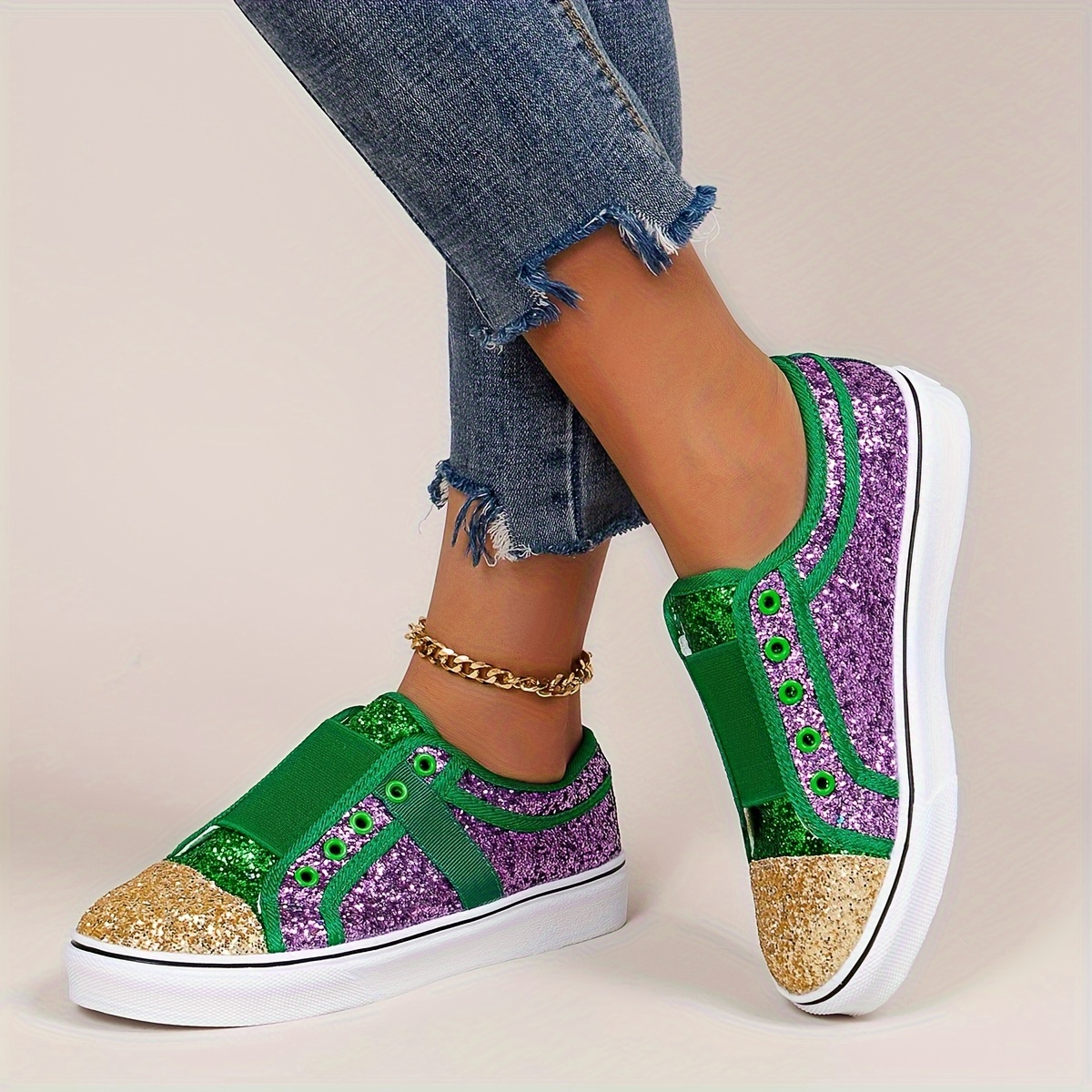 Women's Glitter Sequins Decor Sneakers Breathable Mesh - Temu