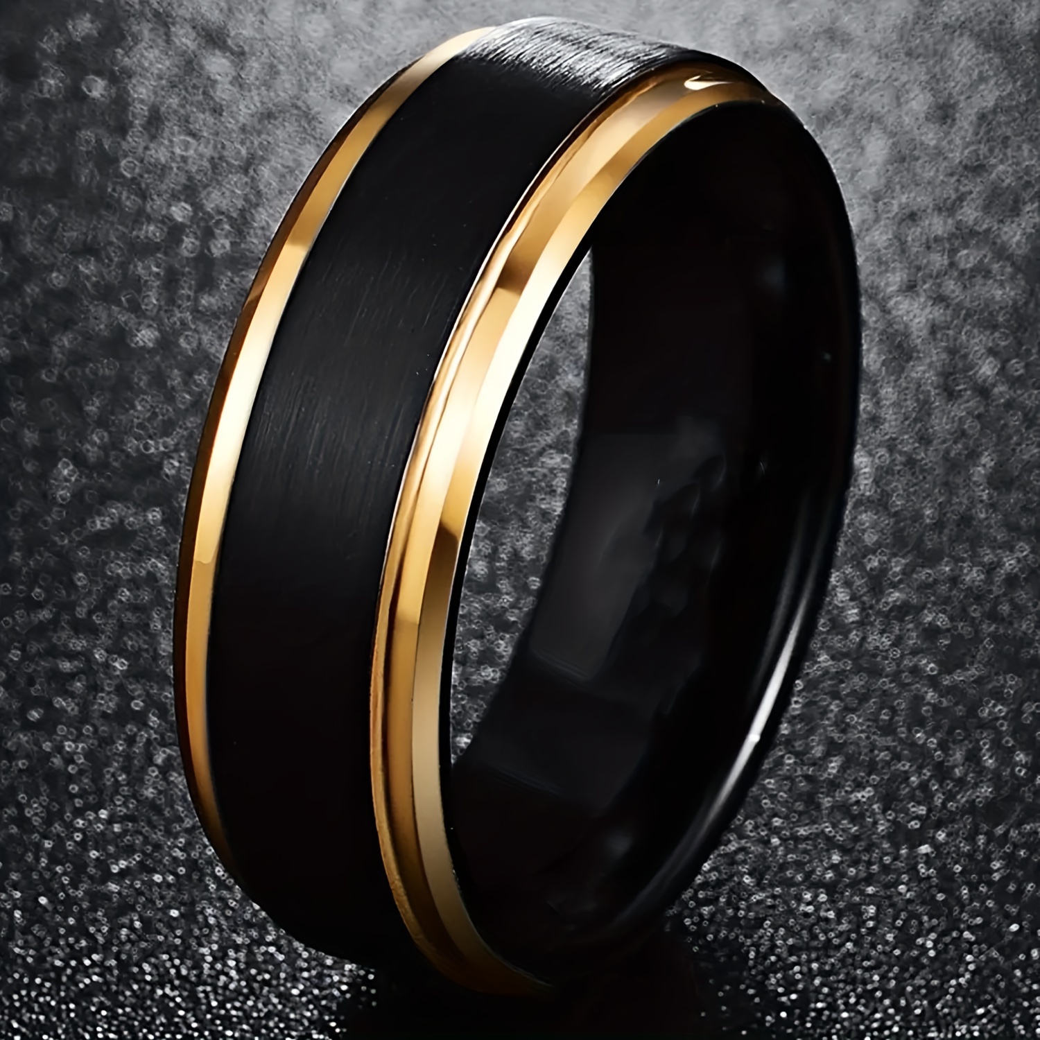 Anillo De Oro Negro De Los Hombres Temu