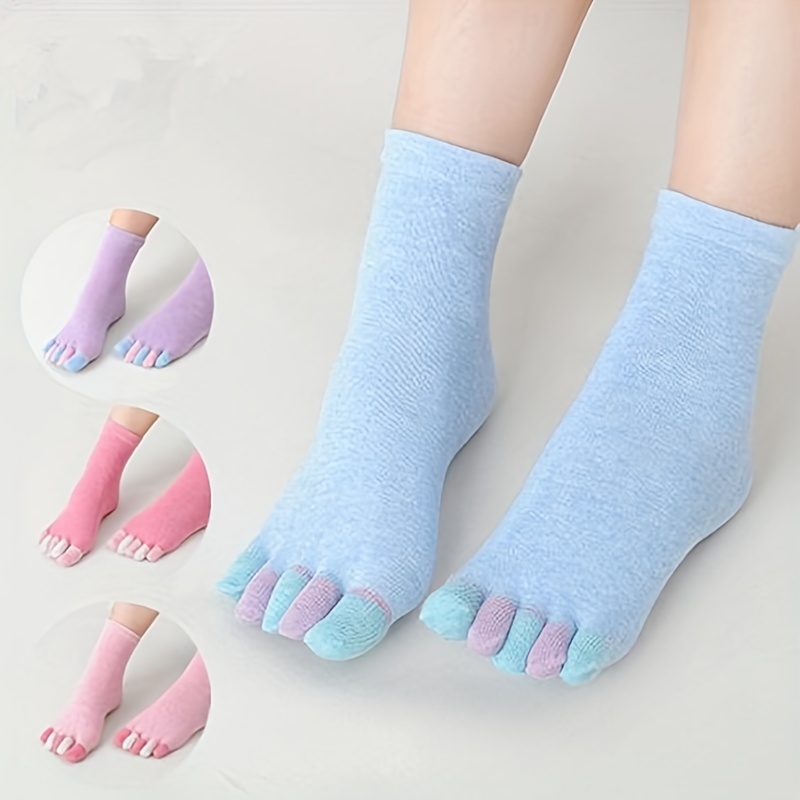 Women Socks Rainbow Striped Cotton Winter Five Fingers Autumn Mid Tube  Sweat-absorbing Split Toe Sock