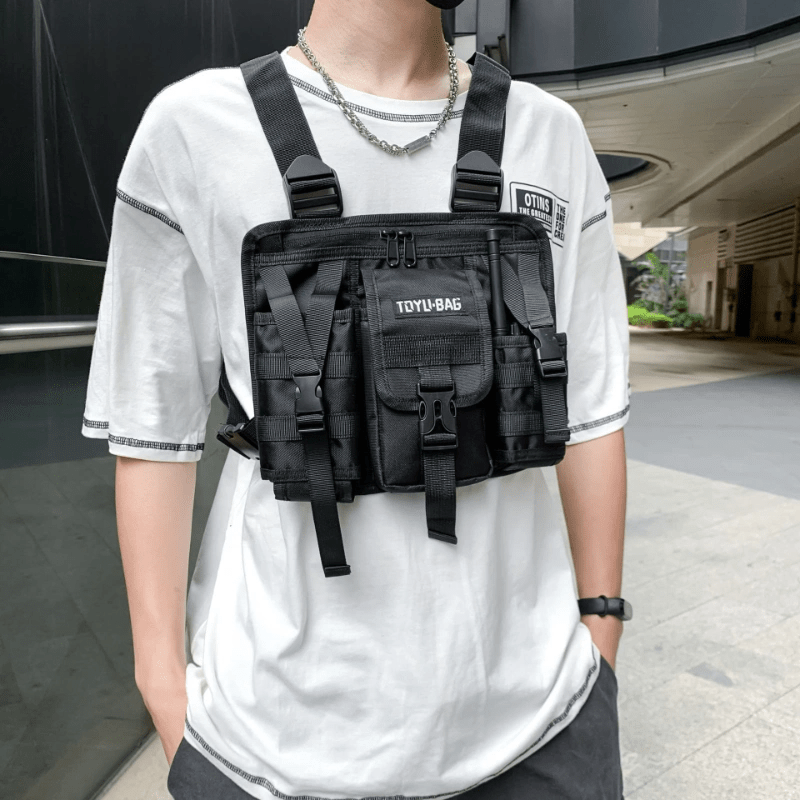 Safety Reflective Design Unisex Chest Bag Hip-hop Streetwear Tactical Vest  Backpack Multi-pocket Travel Waterproof Chest Rig Bag