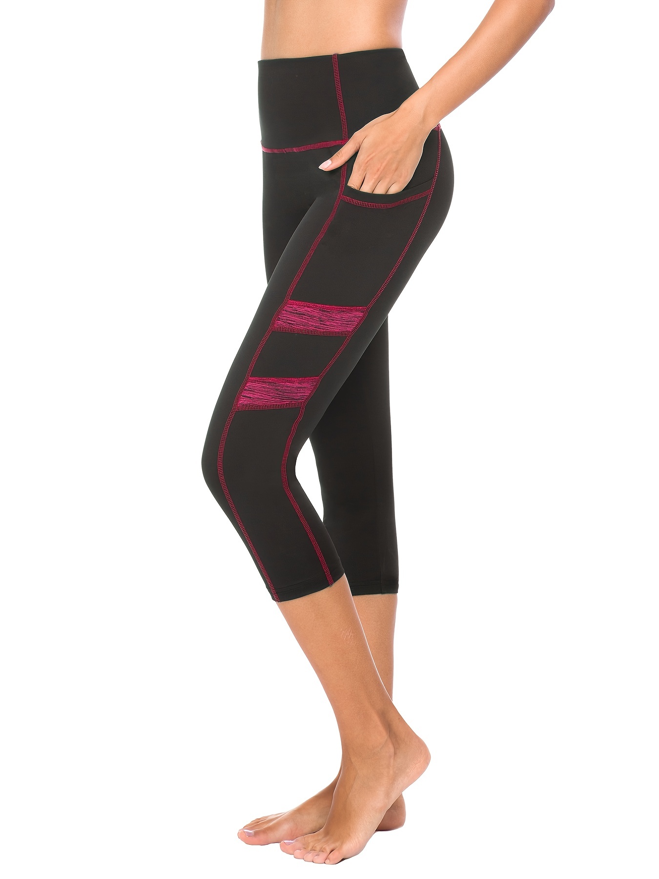 High-Waisted Yoga Capri Leggings with Side Pockets for Women -  Moisture-Wicking and Breathable Activewear for Fitness and Sports