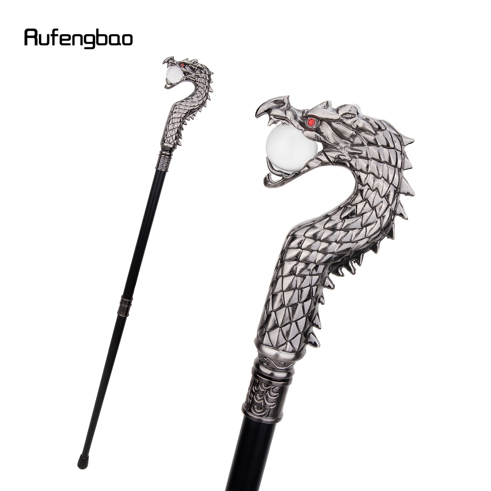 1pc Silver Luxury Dragon Walking Cane Fashion Decorative Walking Stick,  Gentleman Elegant Cosplay Cane Knob Crosier