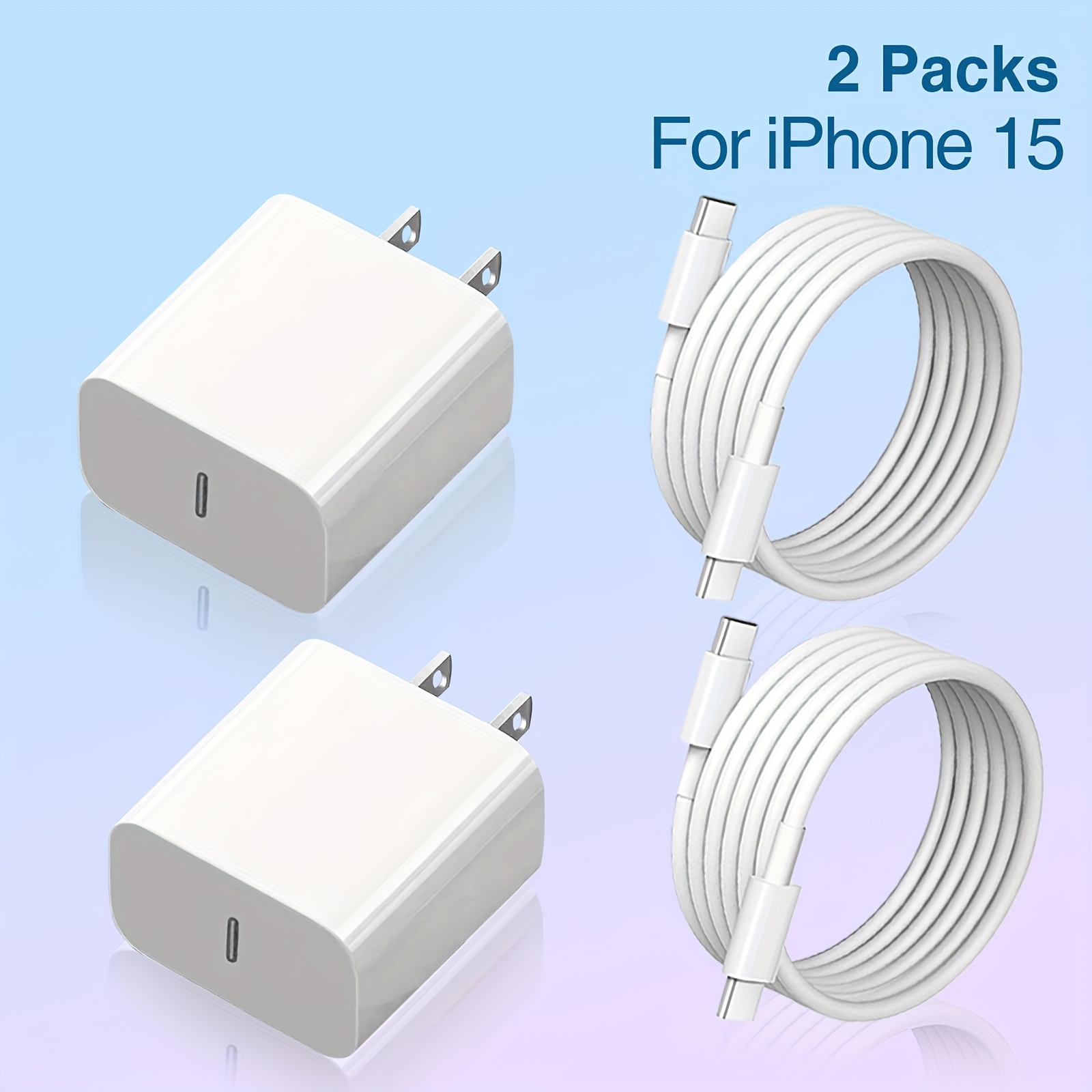Cargador para iPhone 15/15 Pro Max, paquete de 2 cables de carga rápida USB  C de 6.6 pies con bloque de cargador de pared PD tipo C de 20 W para