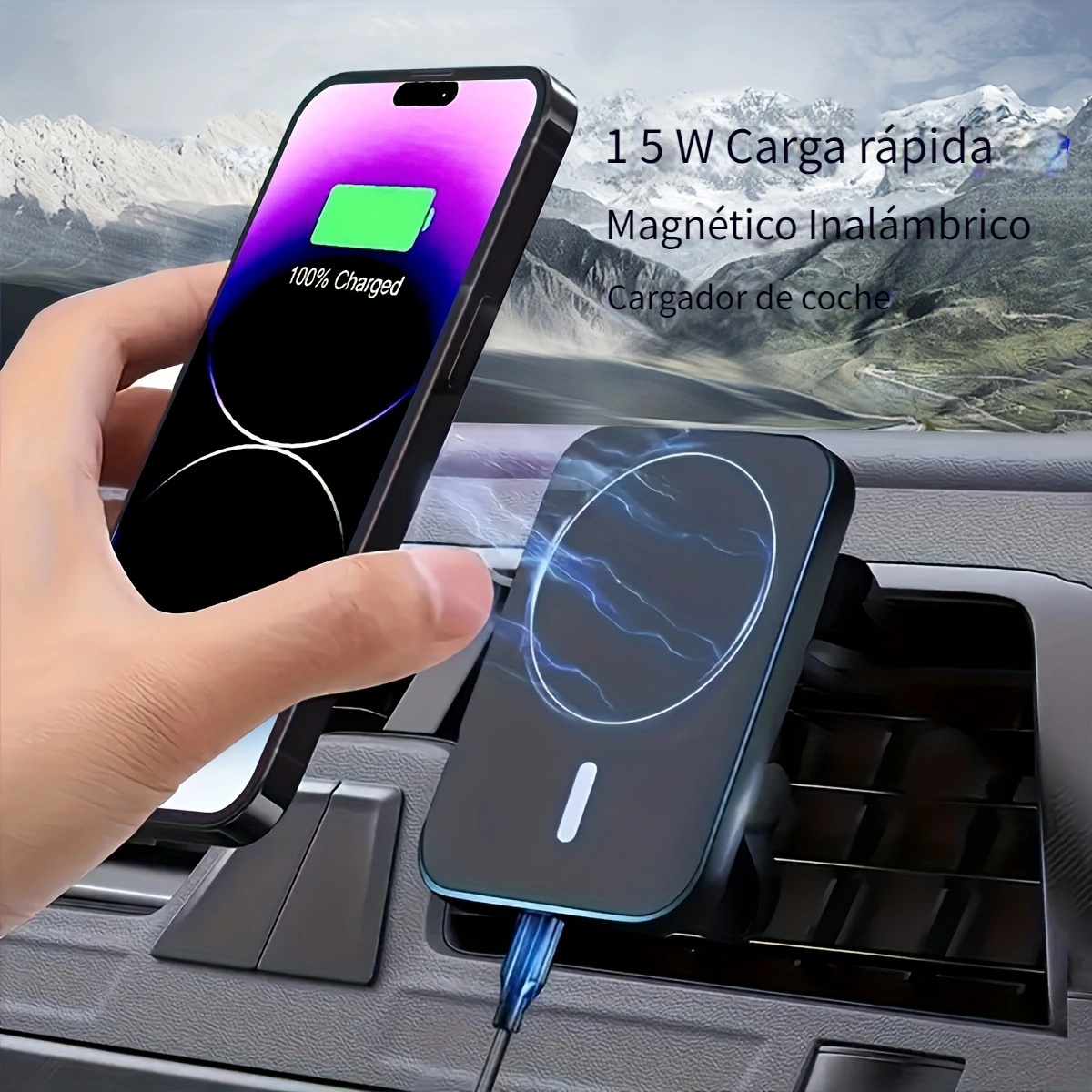 Cargador de coche inalámbrico magnético de 15W, soporte de carga rápida,  adsorción para teléfono iPhone 15