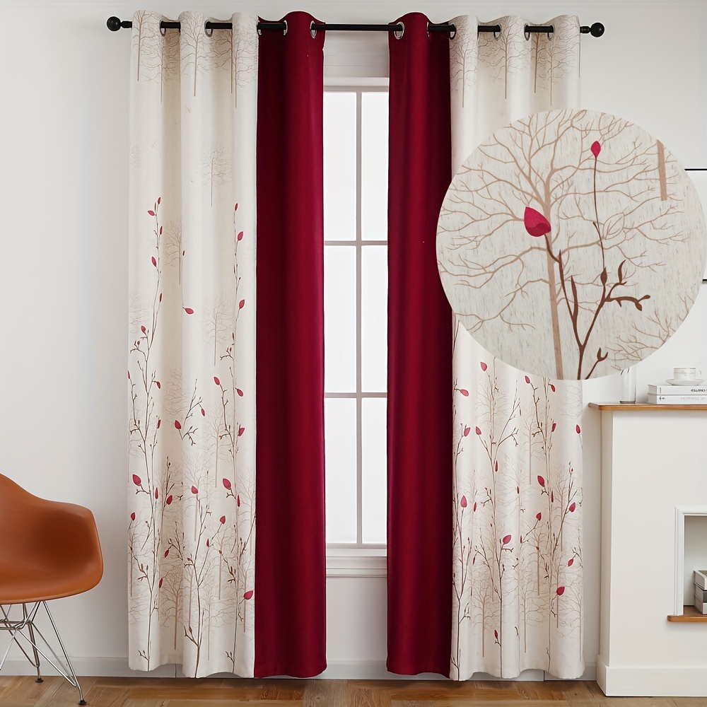 1 panel de algodón y lino rosa cortina semiopaca estampada - Temu