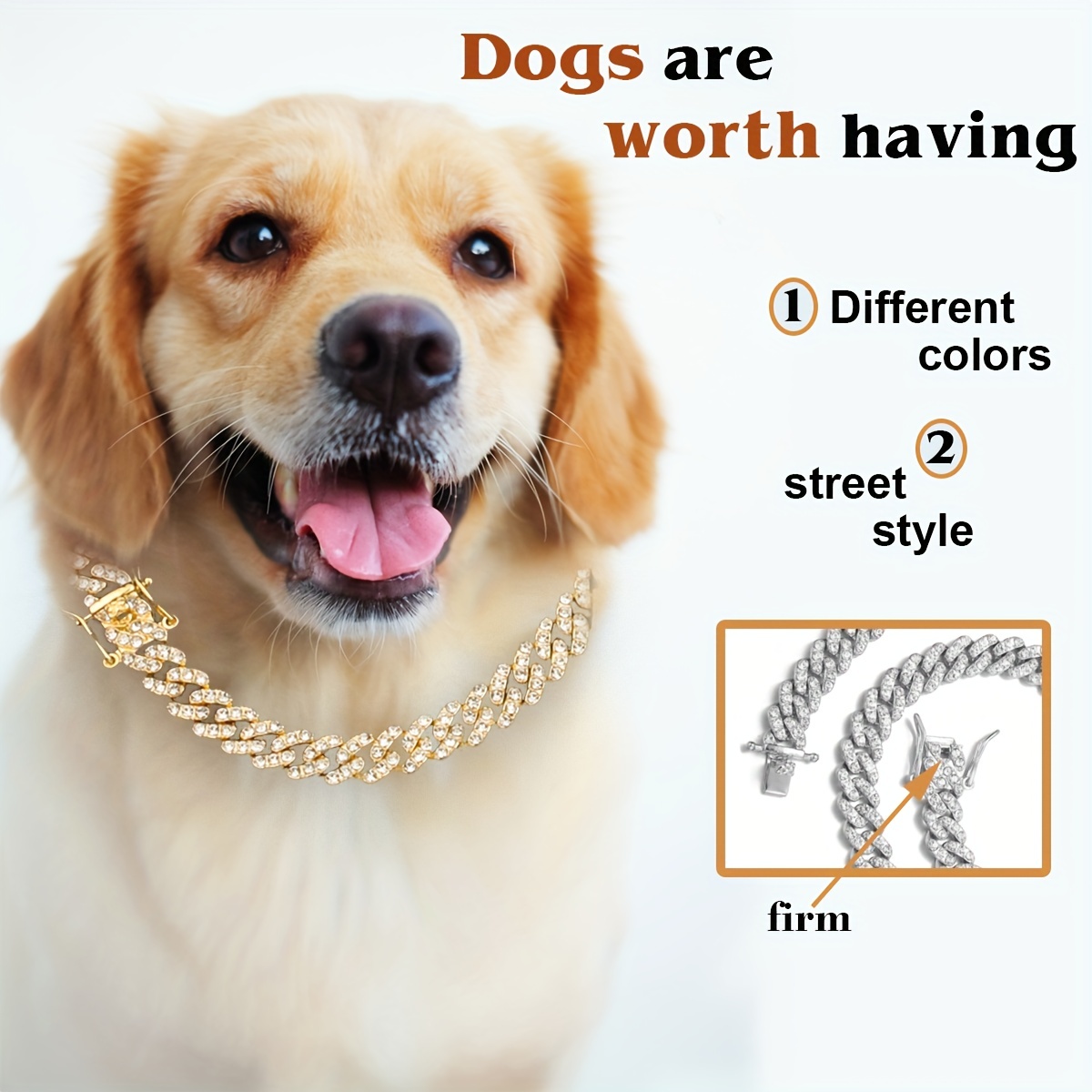  Dog Collar Gold Chain Personalized Dog Three Rows Rhinestone  Bone Necklace Pet Necklace in Adjustable Sizes Small Medium and Large for  Dogs Dog Collar for Small Dogs Girl with Bow 