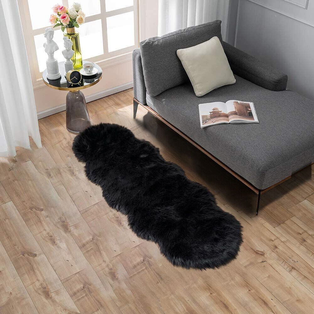 Fluffy Faux Fur Fake Sheep Skin Rug Soft Mat Bedroom Rug Small Carpet White  Grey