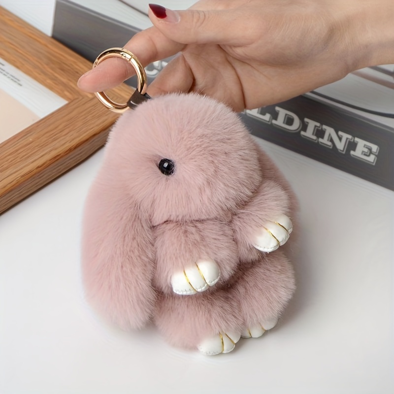 Wholesale Cute Animal Car Pom Pom fluffy Keychain Flocking Plush