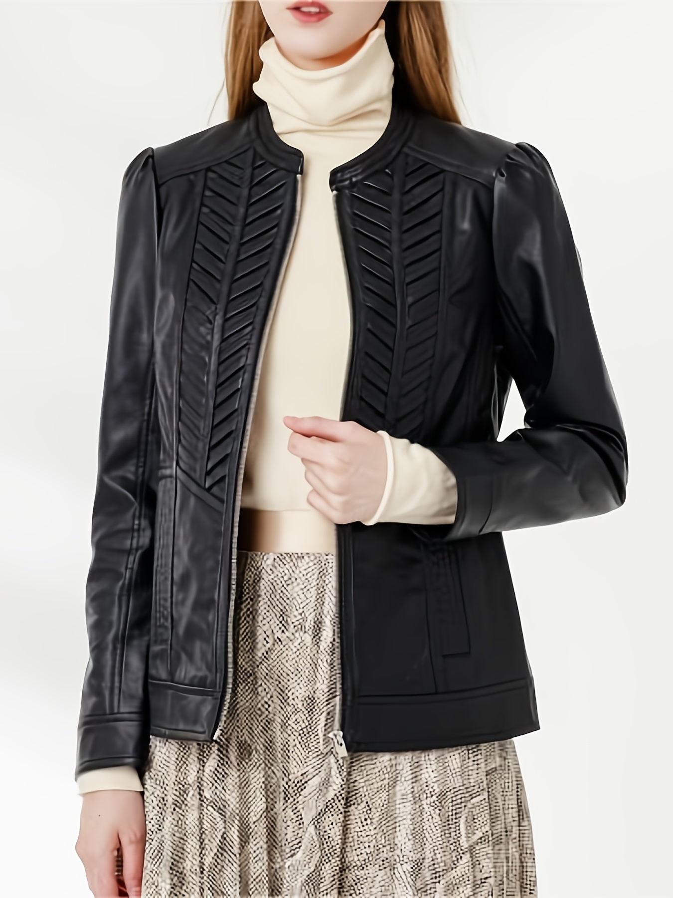 Faux Leather Trench Coat - Temu