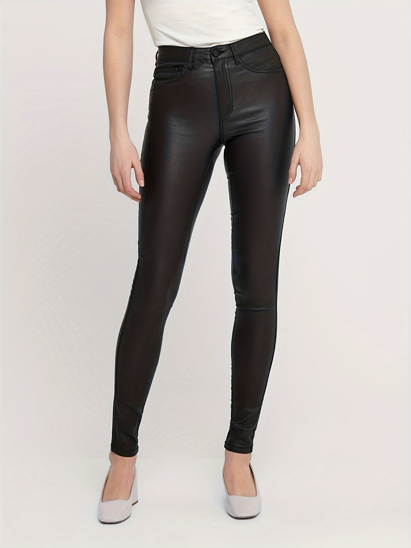 Faux Leather Pants - Temu