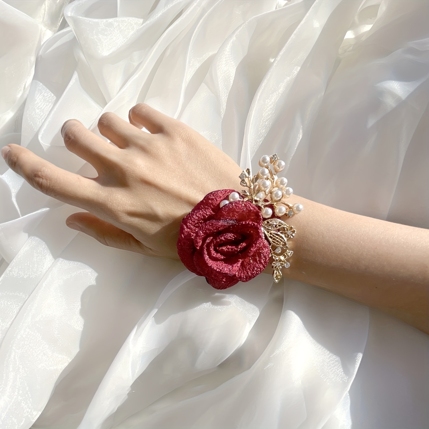 Handmade Wedding Wrist Corsage With Pearl Elastic Bracelet - Temu