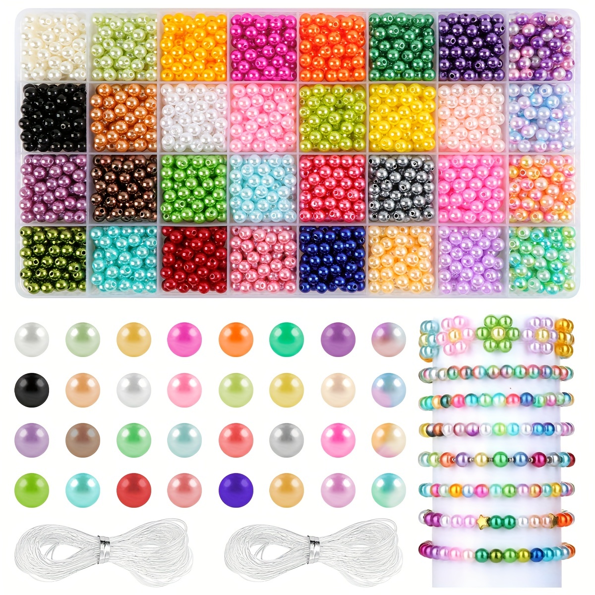 Suhome 1890pcs 4/6/8/10mm Multicolored Faux ABS Pearls Beads, Loose Round  Spacer Beads, Smooth Rainbow Beads for Jewelry Making, Bracelets, Earrings