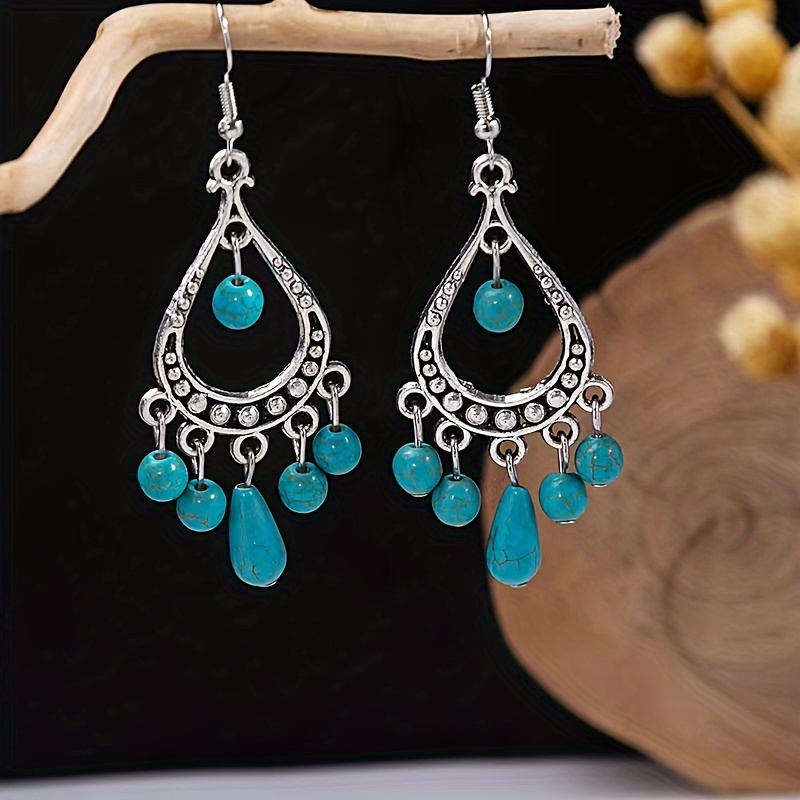 1 Par Aretes Moda Ágata Roja Turquesa Colores Mixtos Piedras - Temu