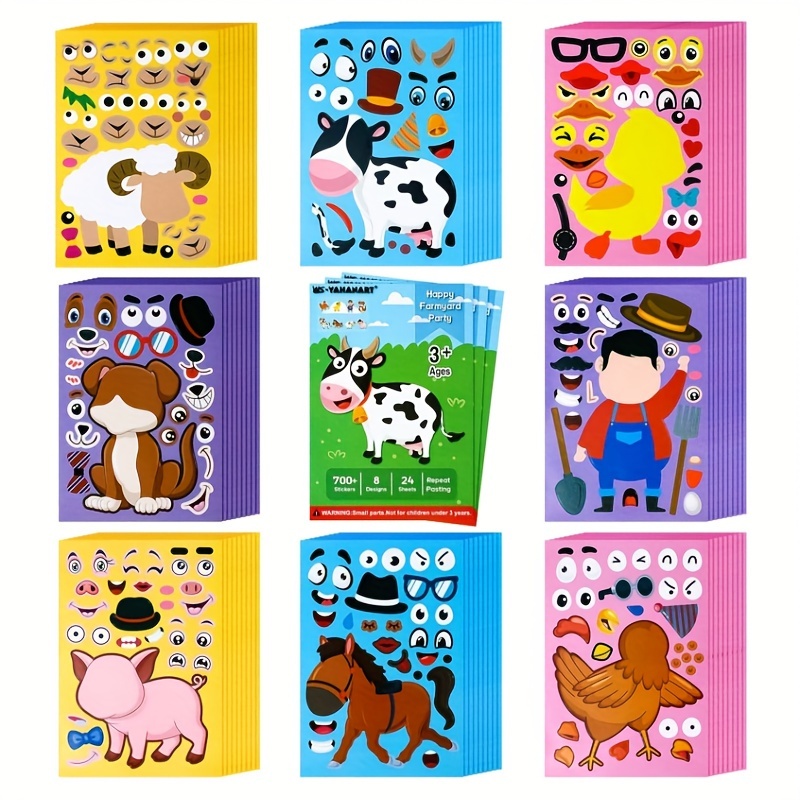 6 piezas Pegatinas para hacer una cara para niños, 6 diseños de animales  diferentes, pegatinas para niños, recuerdos de fiesta de cumpleaños, Moda  de Mujer