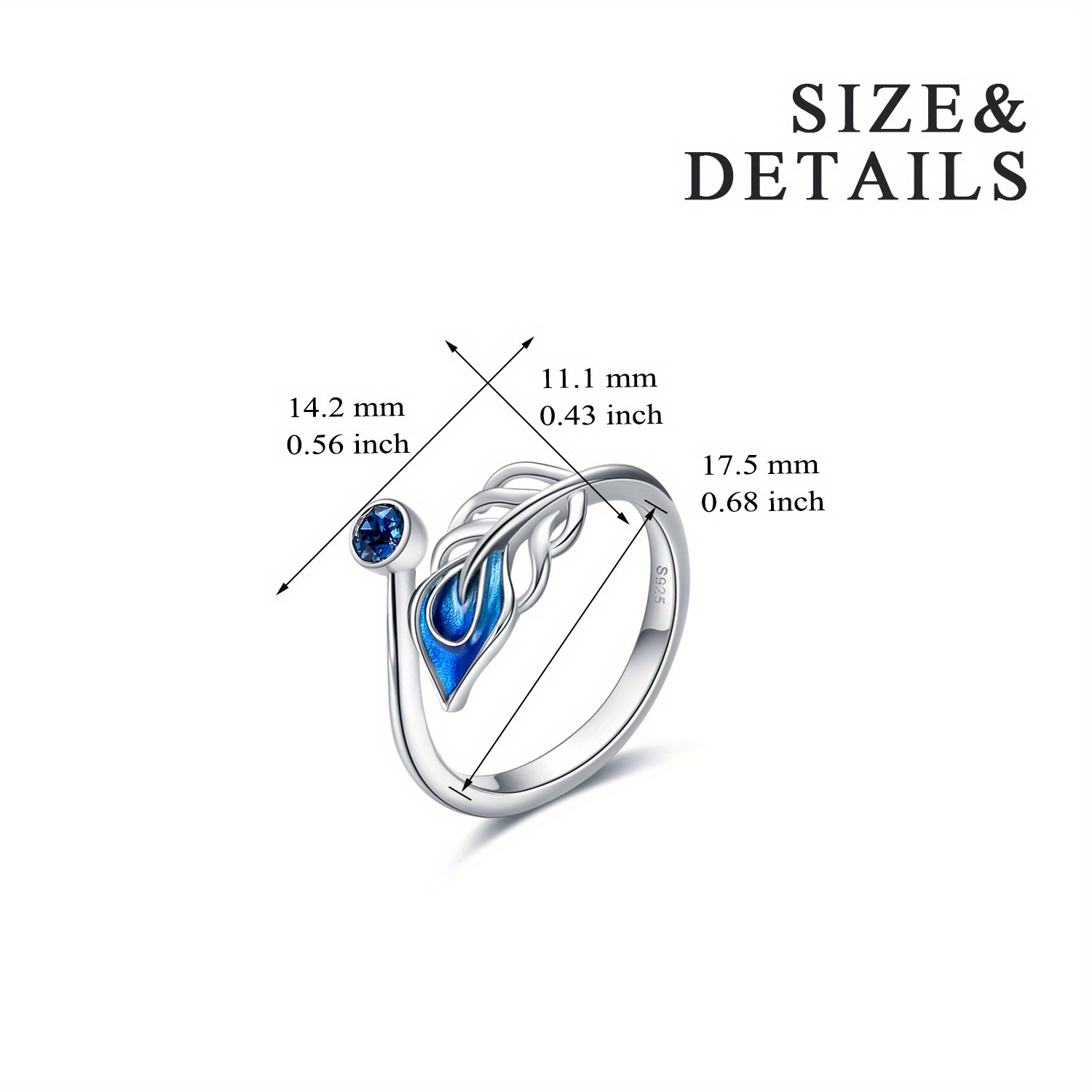 Adjustable Sterling Silver Open Feather Ring for Women