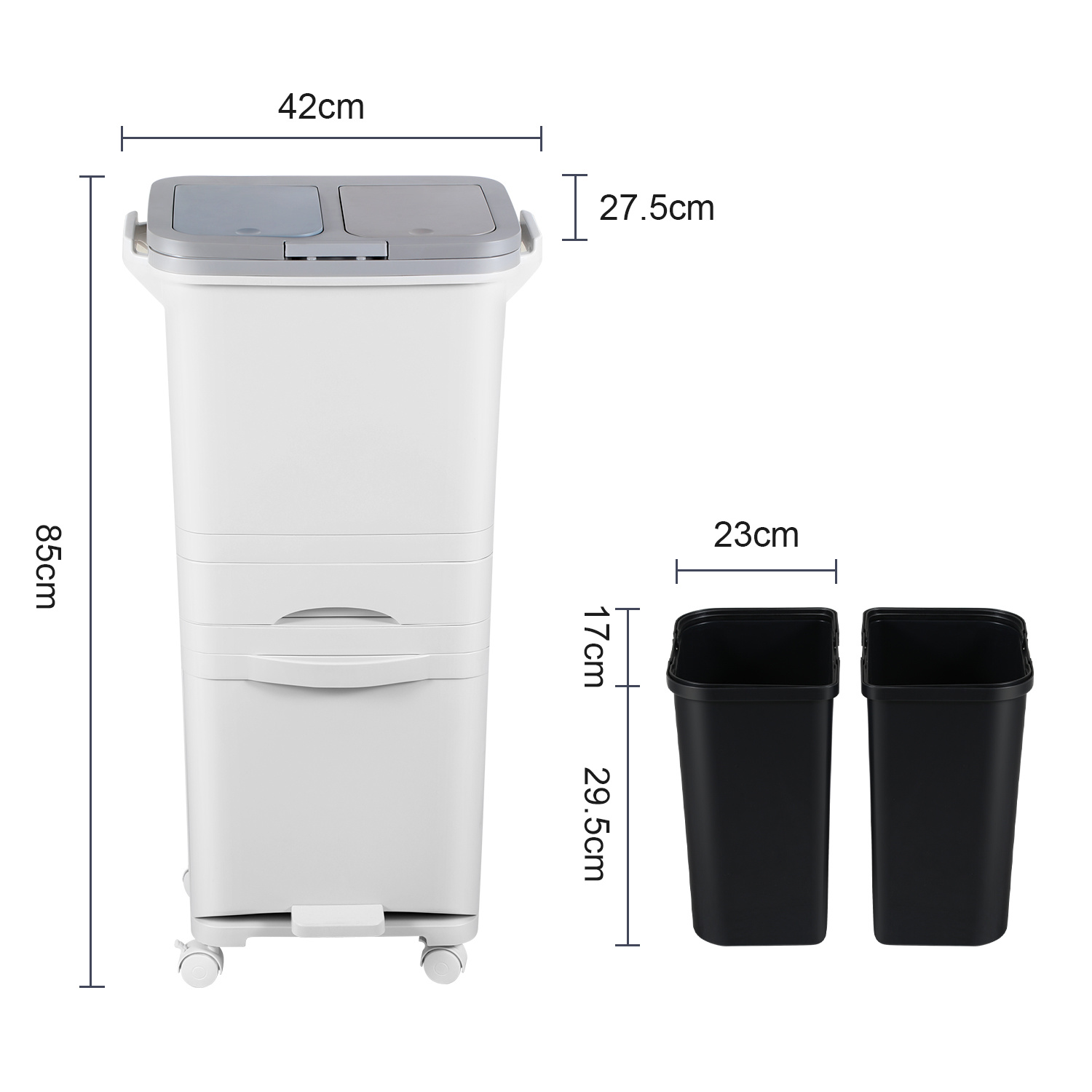 TEMU Poubelle de cuisine à 3 compartiments, 42L, à pédale, avec couvercle,, grande , séparation des déchets et humides, pour , et , blanche