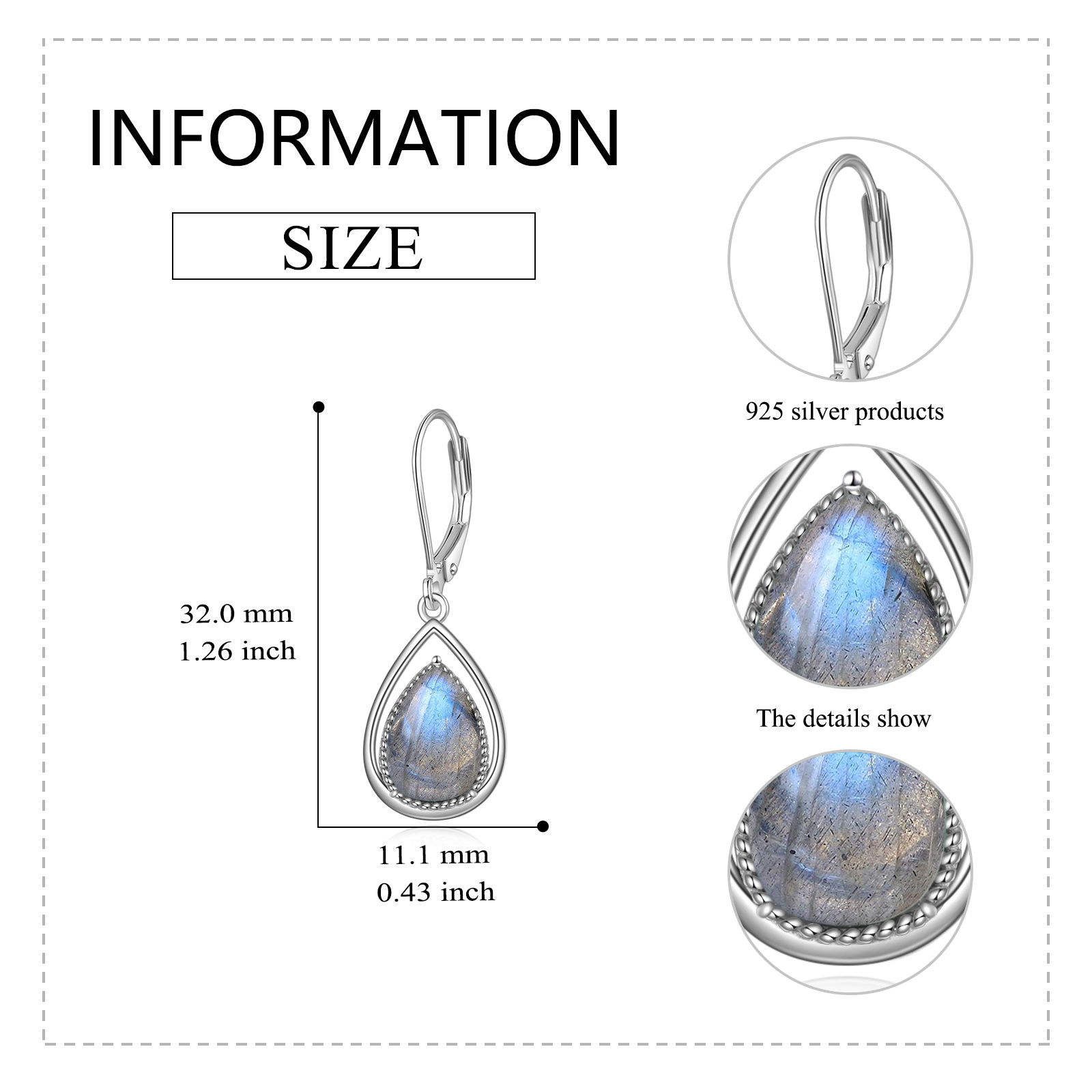 Women's 925 Sterling Silver Labradorite Teardrop Dangle Earrings, Gift for Her