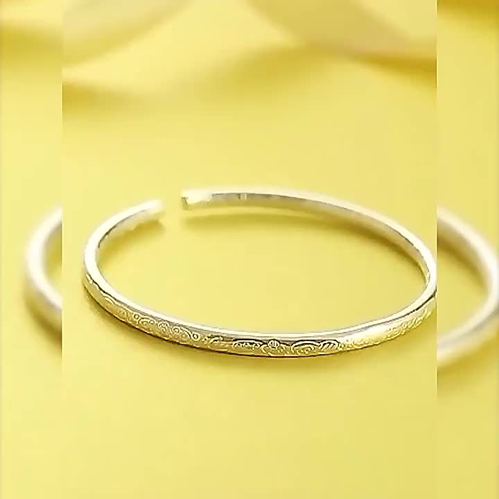 Bohemian Style S925 Silvery Open Bangle Bracelet