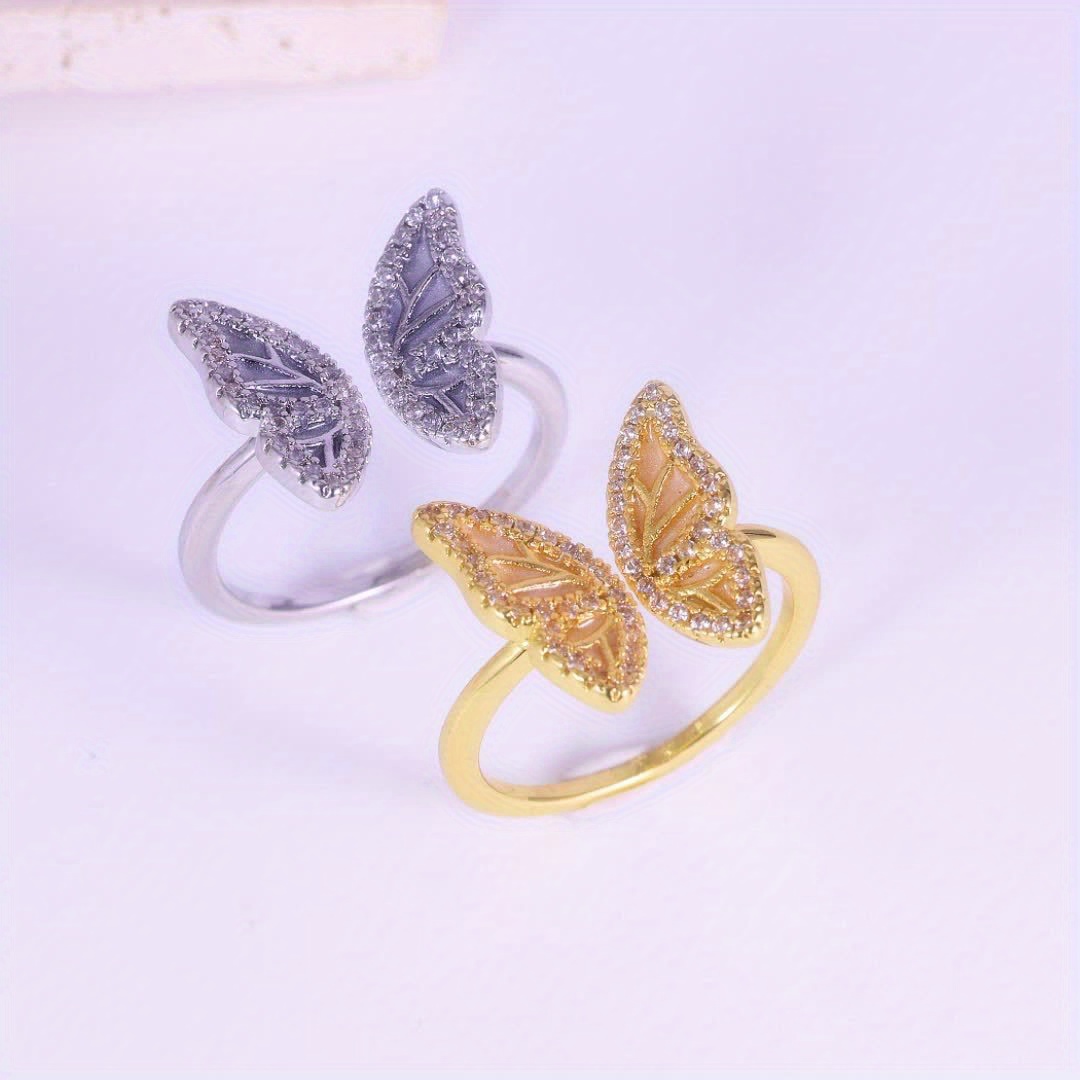 S925 Pure Silver Butterfly Ring with Synthetic Zirconia