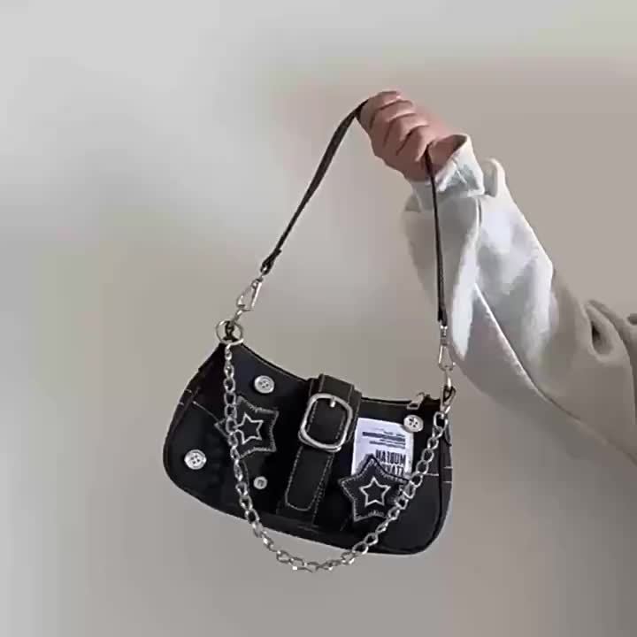 y2k fashion shoulder bag star shaped details secure zipper - Temu