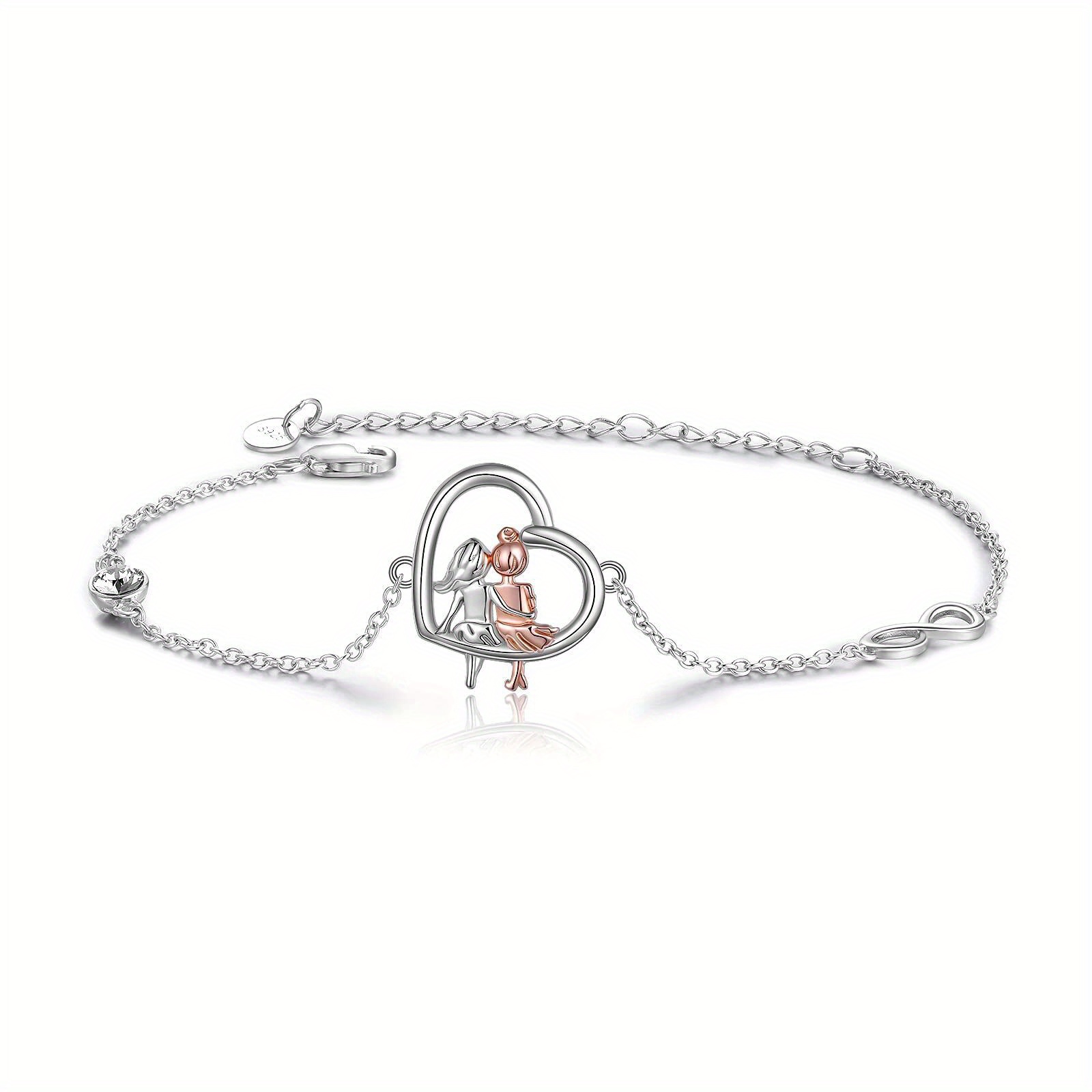 Image of 925 Sterling Silver Heart Anklet Sister Jewelry With Friendship Gifts For Women
