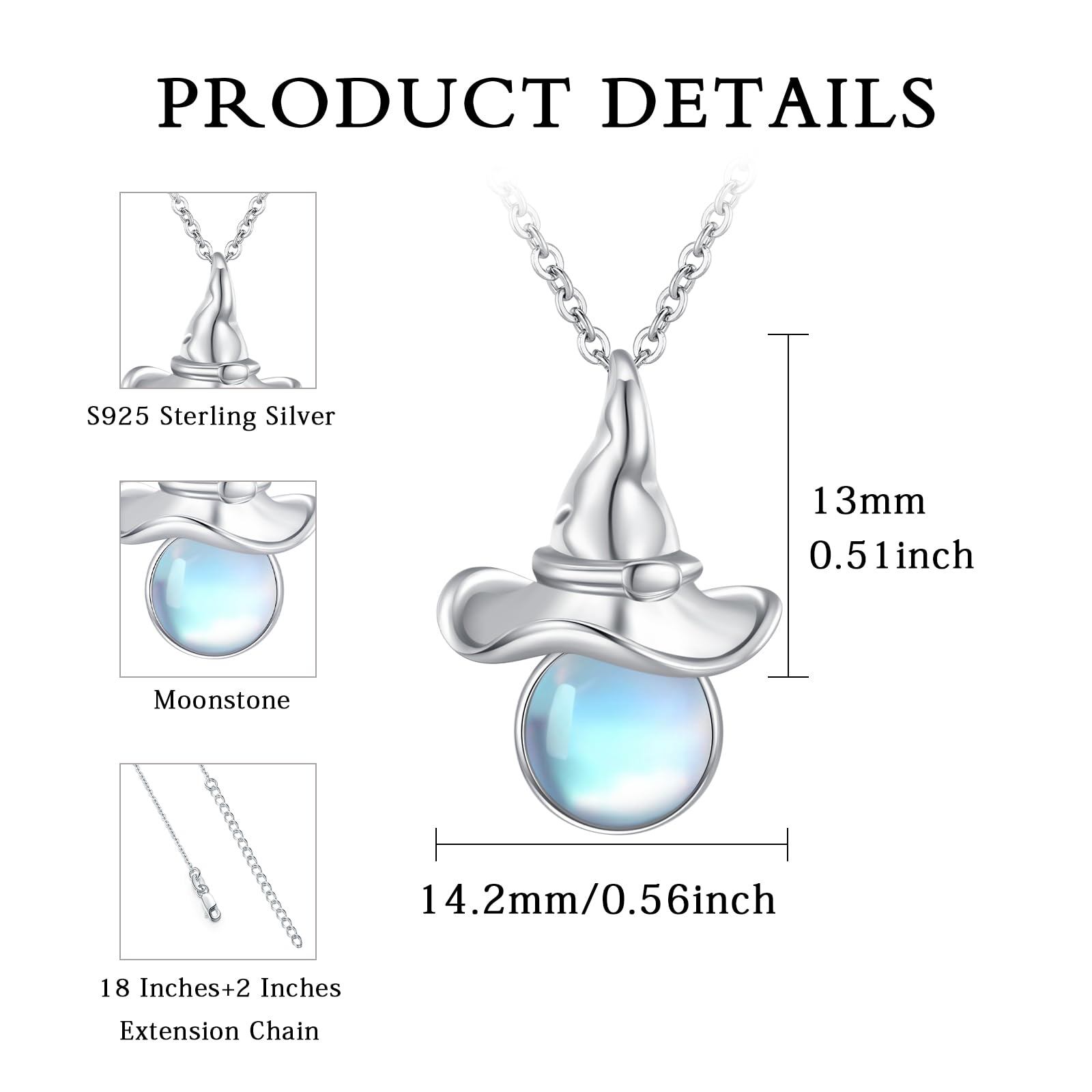 Witch Hat Necklace with Moonstone, Halloween Theme Jewellery